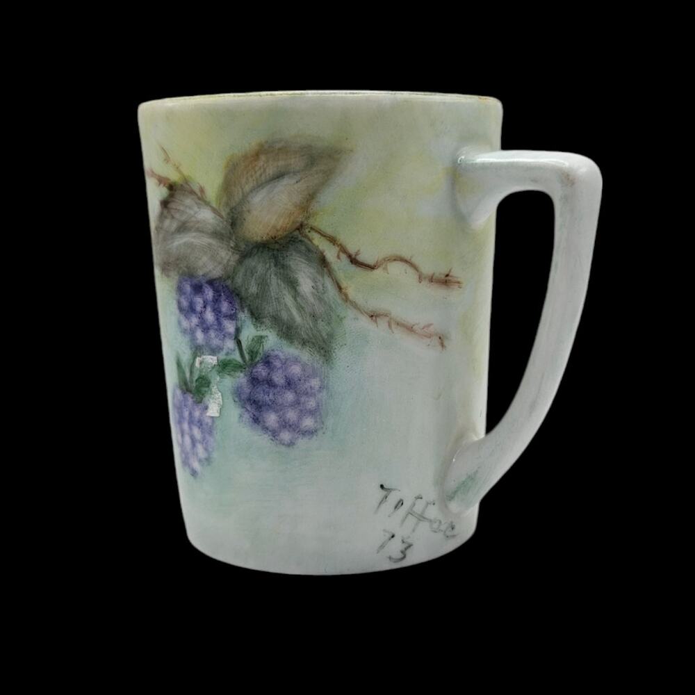 Vintage 1973 Signed Tiffae Floral Ceramic Mug Purple Flowers